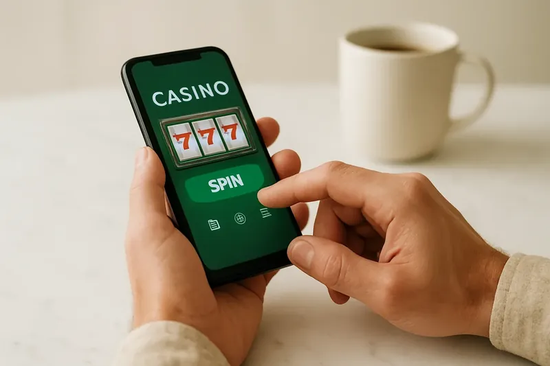 Man's hands tapping a mobile casino interface on smartphone