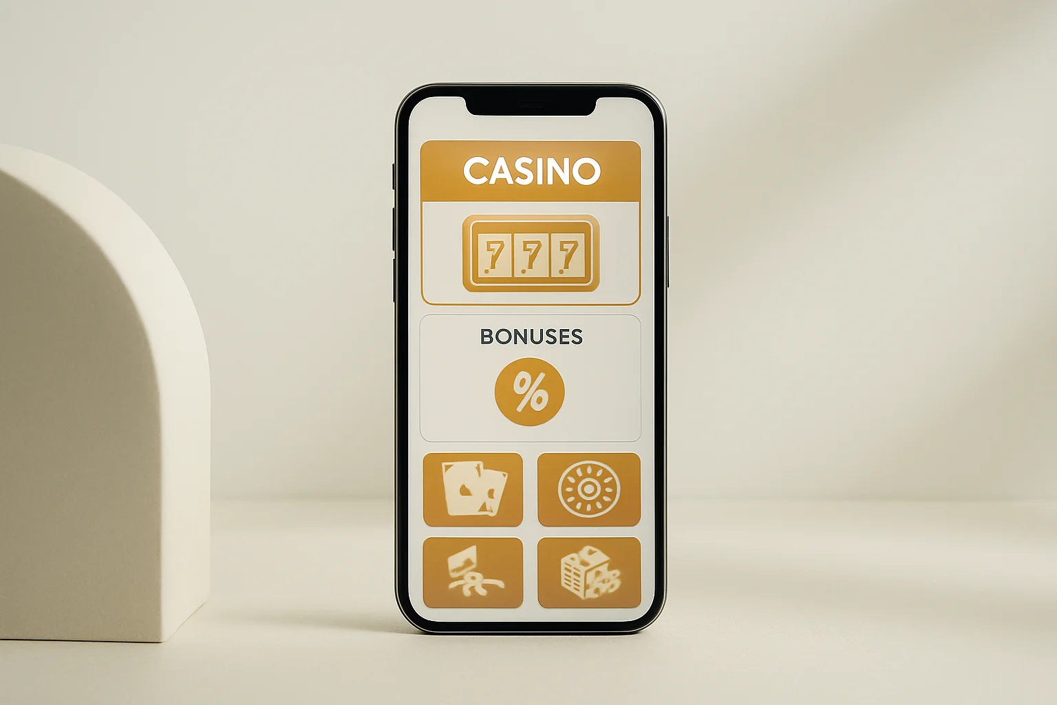 Modern smartphone displaying sleek casino app with games and bonuses