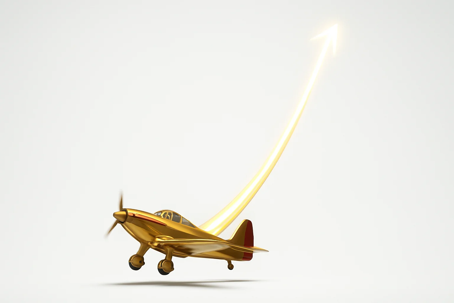 Plane ascending with glowing multiplier curve on white background